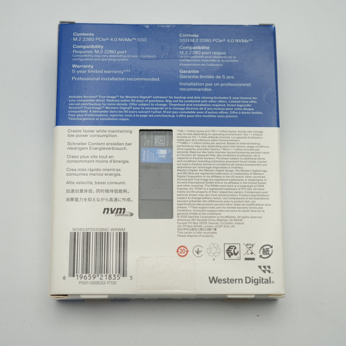 Western Digital WD Blue SN5000 1TB NVMe PCIe Gen4 Internal SSD 5150MB/s M.2 - NEW